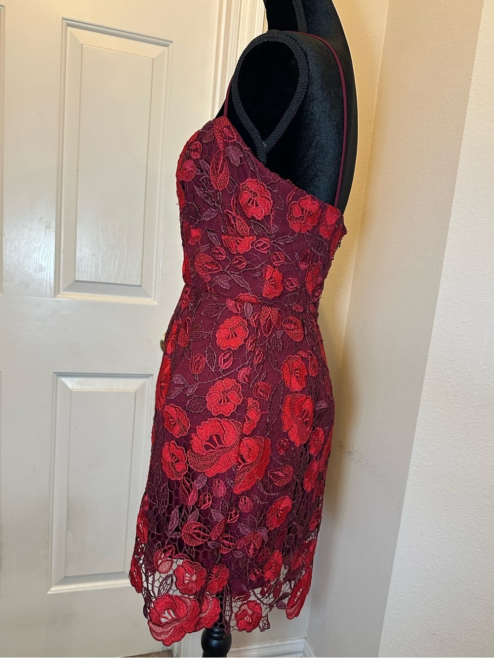 ML Monique Lhuillier Arielle Lace Cocktail Dress Burgundy Floral Size 6 - Picture 5 of 15